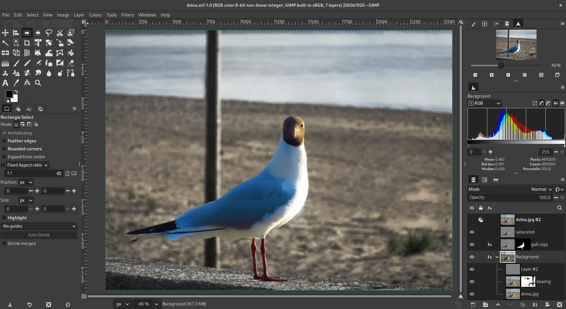 GIMP workspace showing image editing session